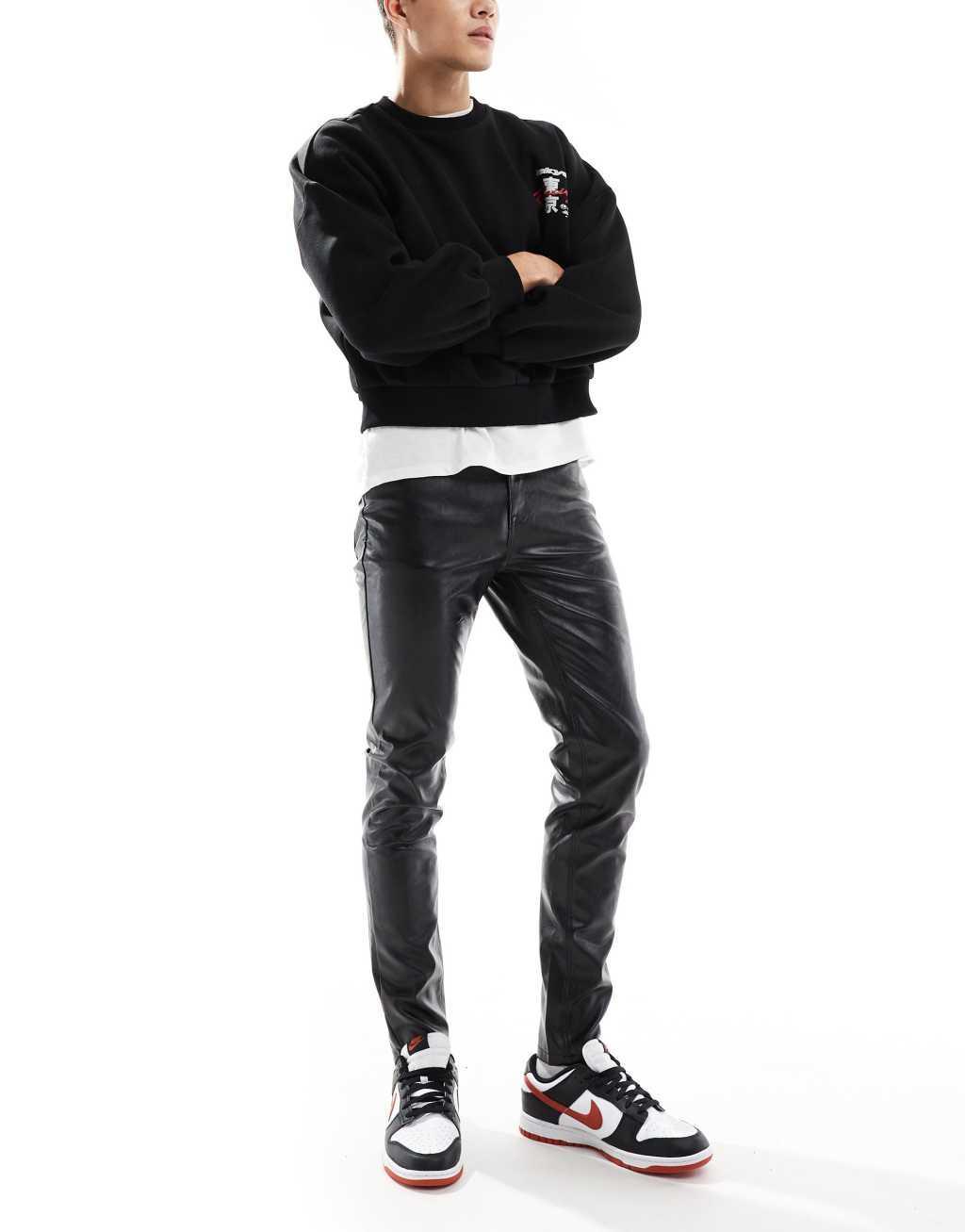 ASOS DESIGN skinny leather look pants in black Product Image