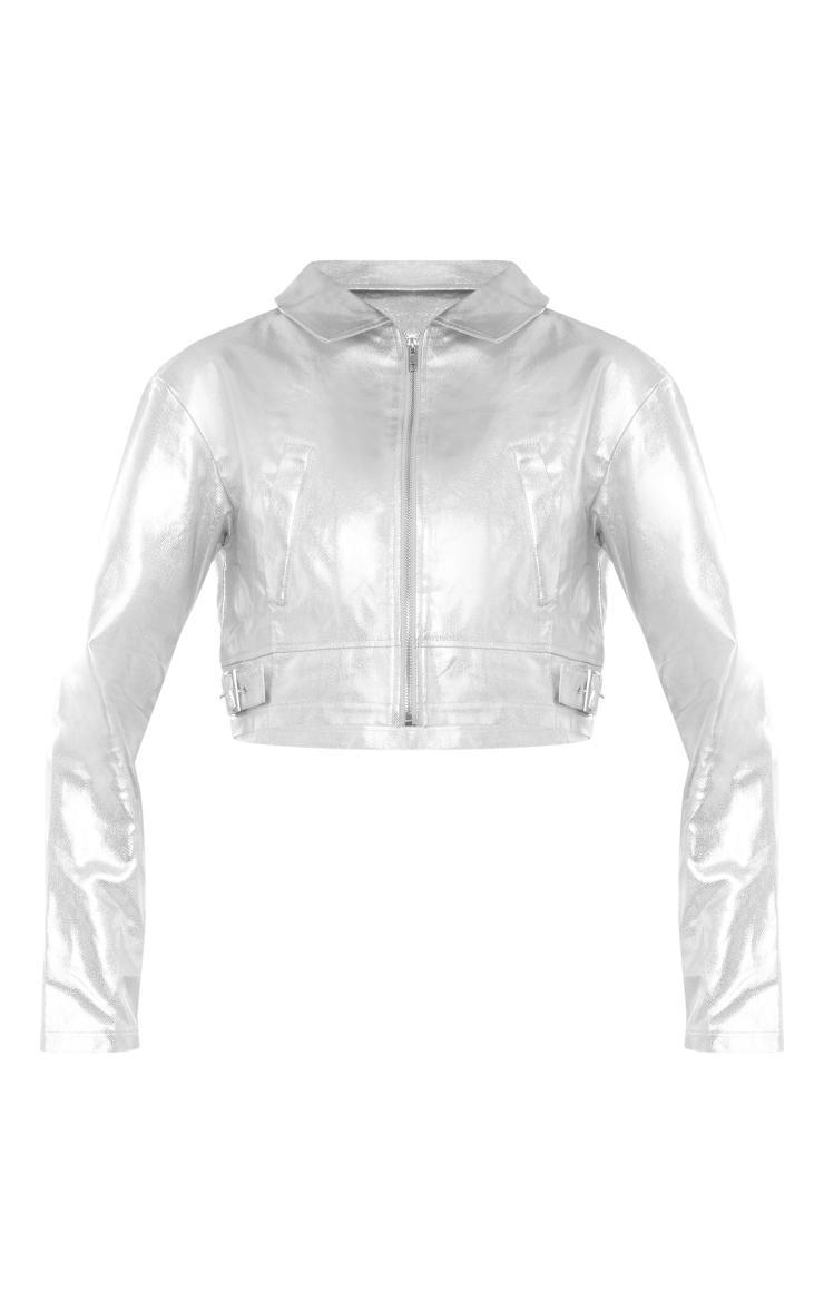  Silver Metallic Coated Contrast Denim Jacket Product Image