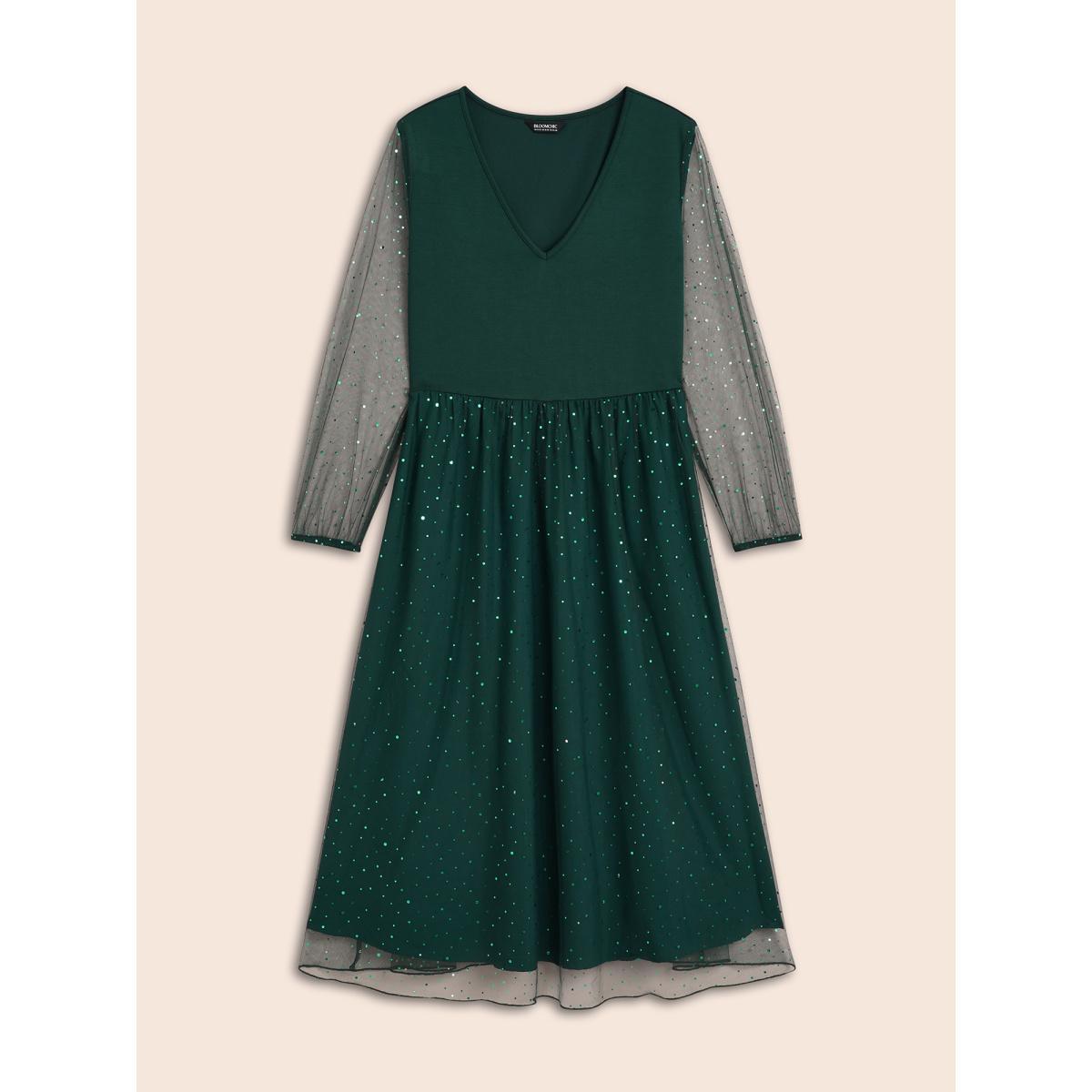 Plus Size Sheer Mesh Shimmering Sequins Maxi Dress Cyan Women Cocktail Texture Party Curvy Bloomchic 18-20/2X Product Image