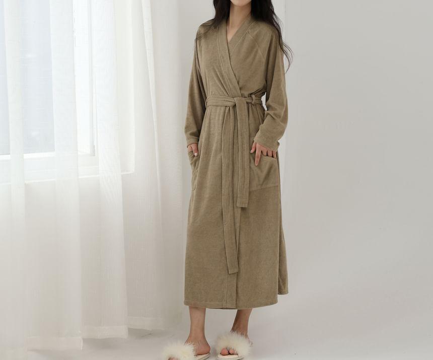 V-Neck Plain Pajama Robe Product Image
