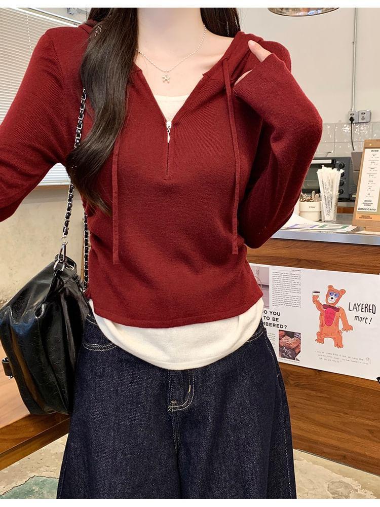 Two Tone Hooded Mock Two-Piece Sweater Product Image