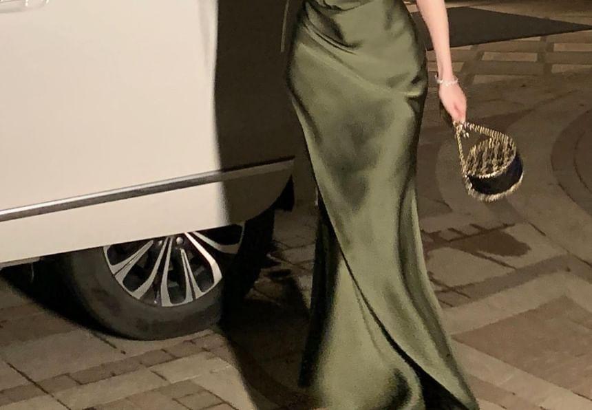 Spaghetti Strap Scoop Neck Plain Mermaid Dress Evening Gown Product Image