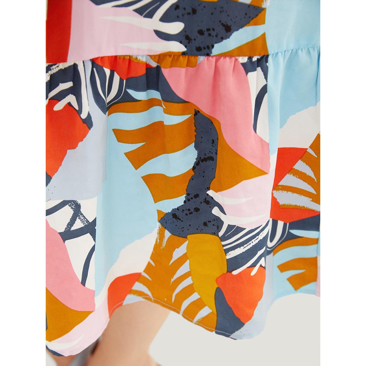 Plus Size Graphic Print Ruffles Hem Pocket Belt Pleated Tank Dress Multicolor Women Vacation Belted Square Neck Sleeveless Curvy Midi Dress BloomChic 28/5X Product Image