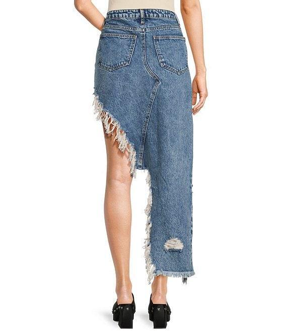 Signature 8 High-Low Fringed Distressed Denim Skirt Product Image