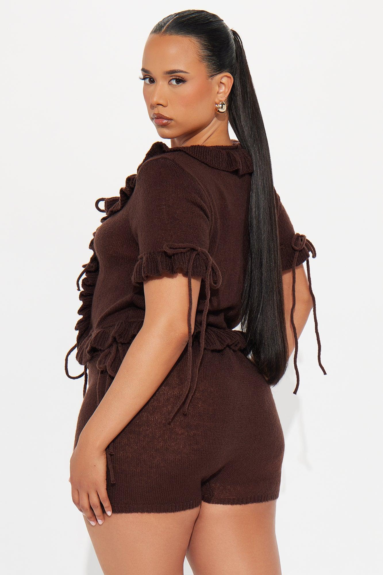 Lila Sweater Short Set - Chocolate Product Image