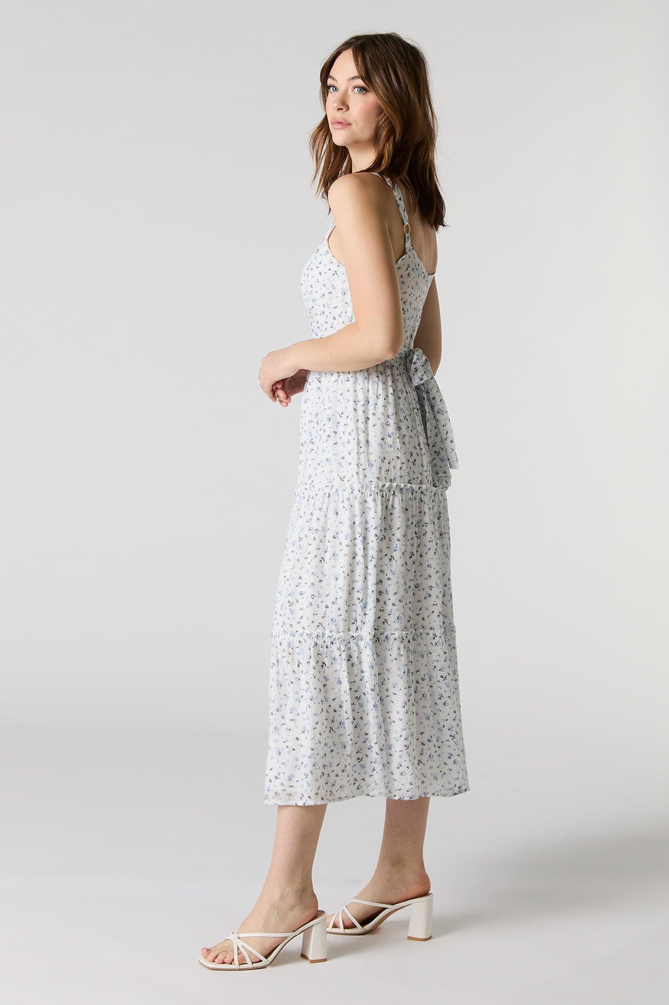 Tie Waist Tiered Midi Dress Female Product Image