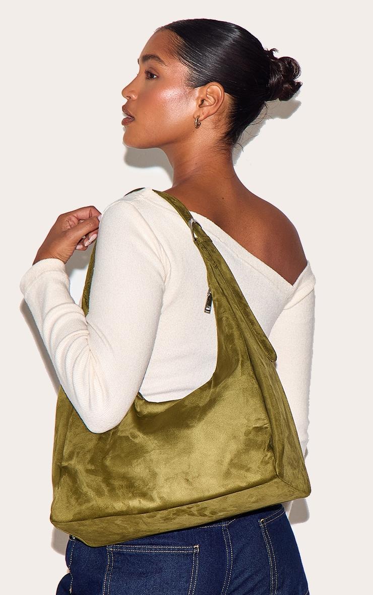 Olive Faux Suede Tote Product Image
