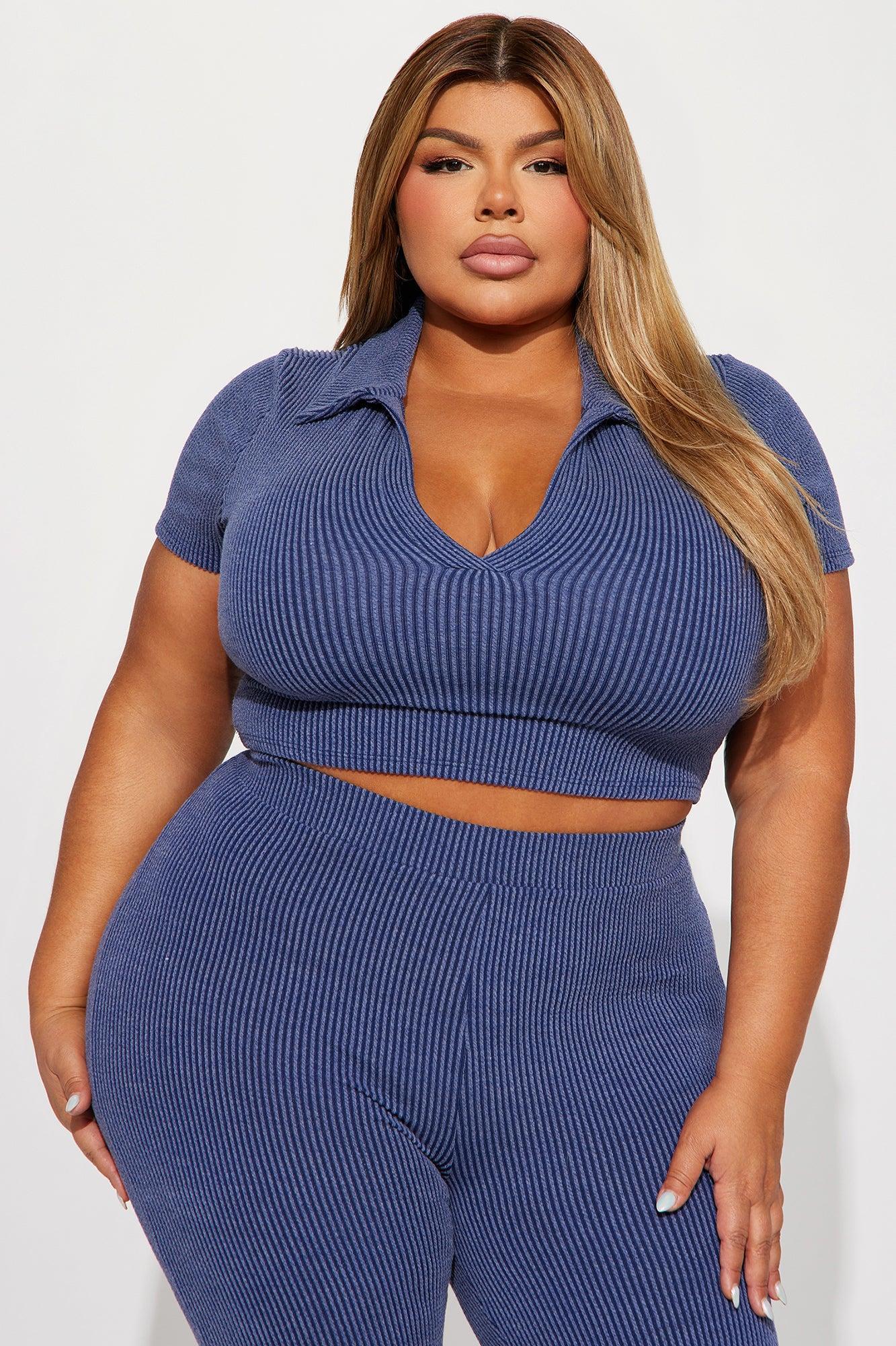 Josie Ribbed Pant Set - Navy Product Image
