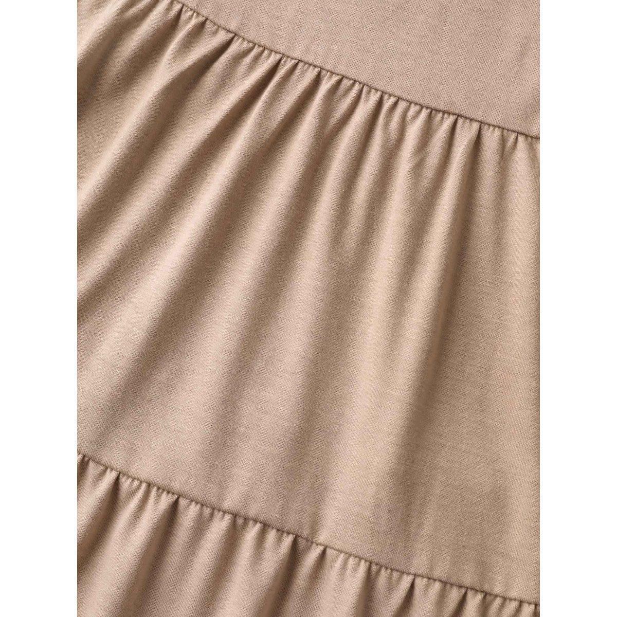 Plus Size Ruffled Tiered Long Tank Top Women Tan Gathered V-neck Everyday-Casual Tank Tops Camis BloomChic 22-24/3X Product Image
