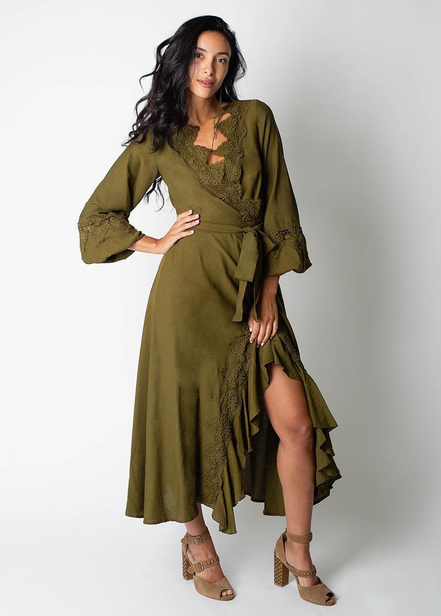 Felicite Dress in Army Green Female Product Image