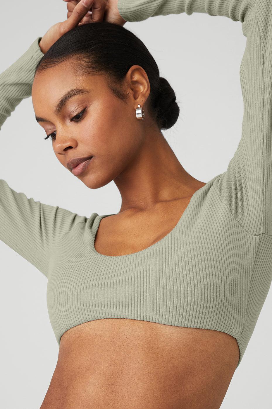 Ribbed Defined Long Sleeve Bra - Limestone Product Image