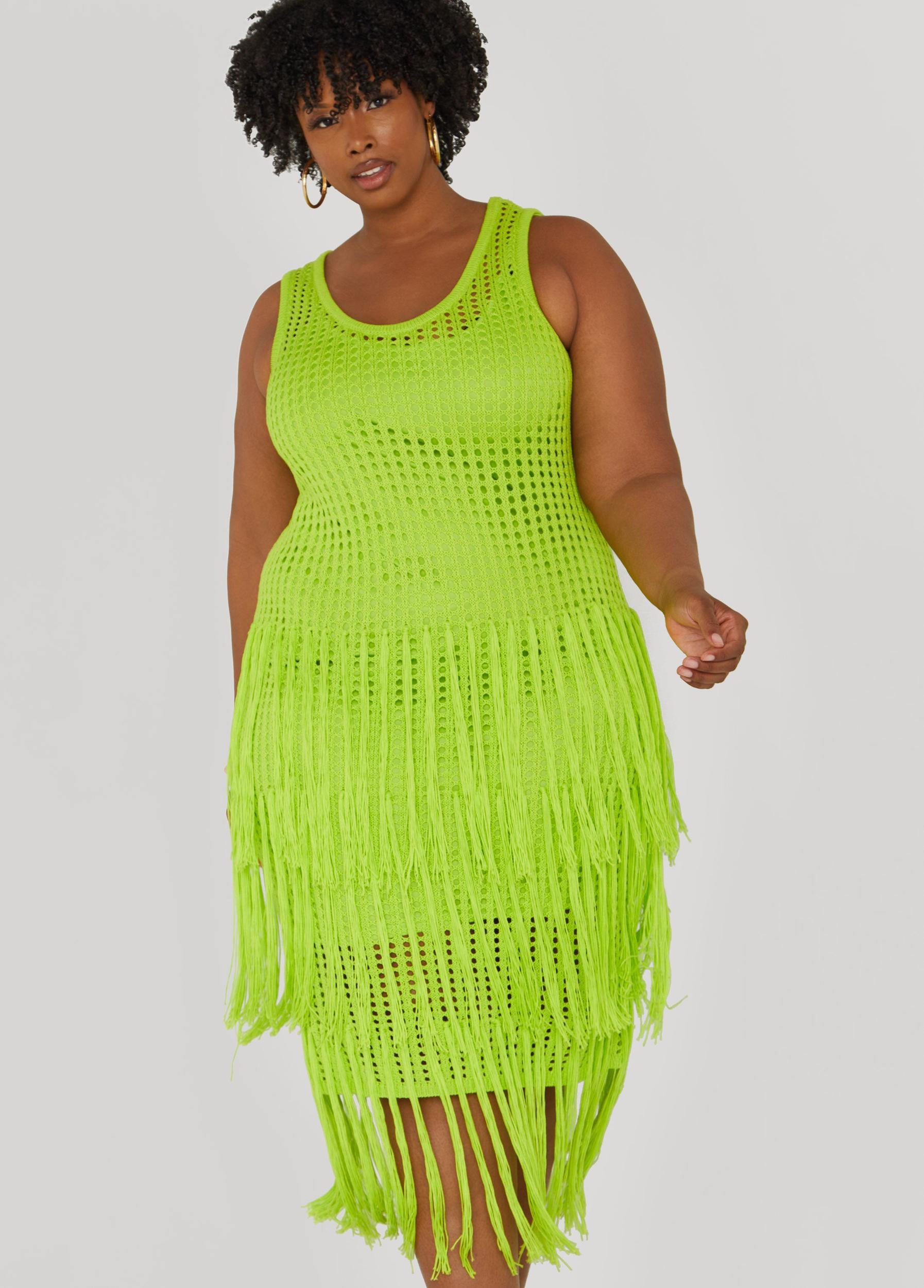 Fringed Crochet Tank Dress Product Image