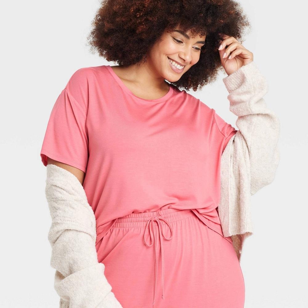 Women's Cooling Jersey Pajama T-Shirt - Auden™ Coral S: Rayon Blend, Knit, Short Sleeve Product Image