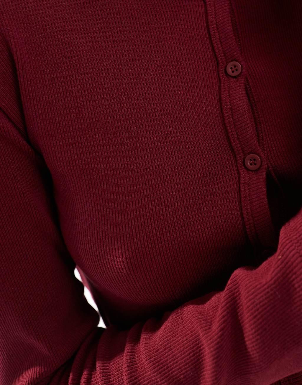 Stradivarius ribbed jersey cardigan in burgundy Product Image