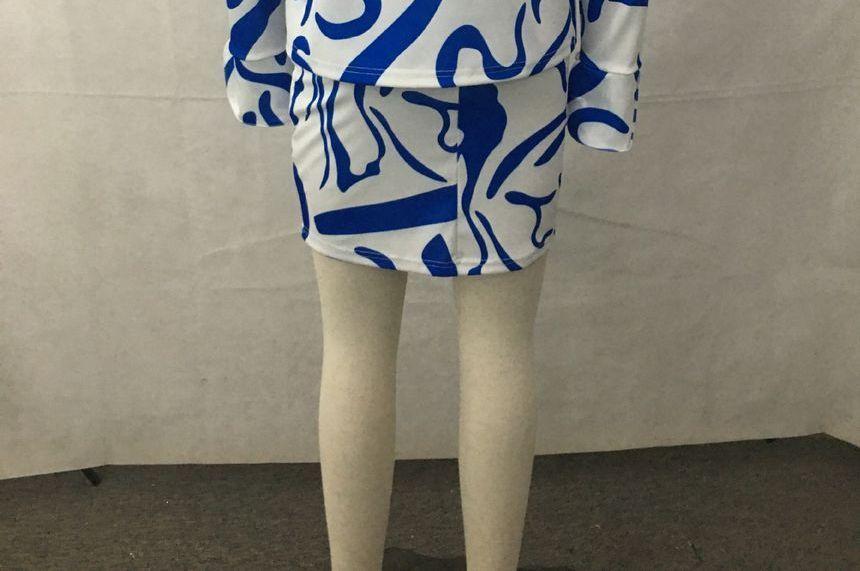 Set: Patterned Shirt + High Rise Mini Pencil Skirt Product Image