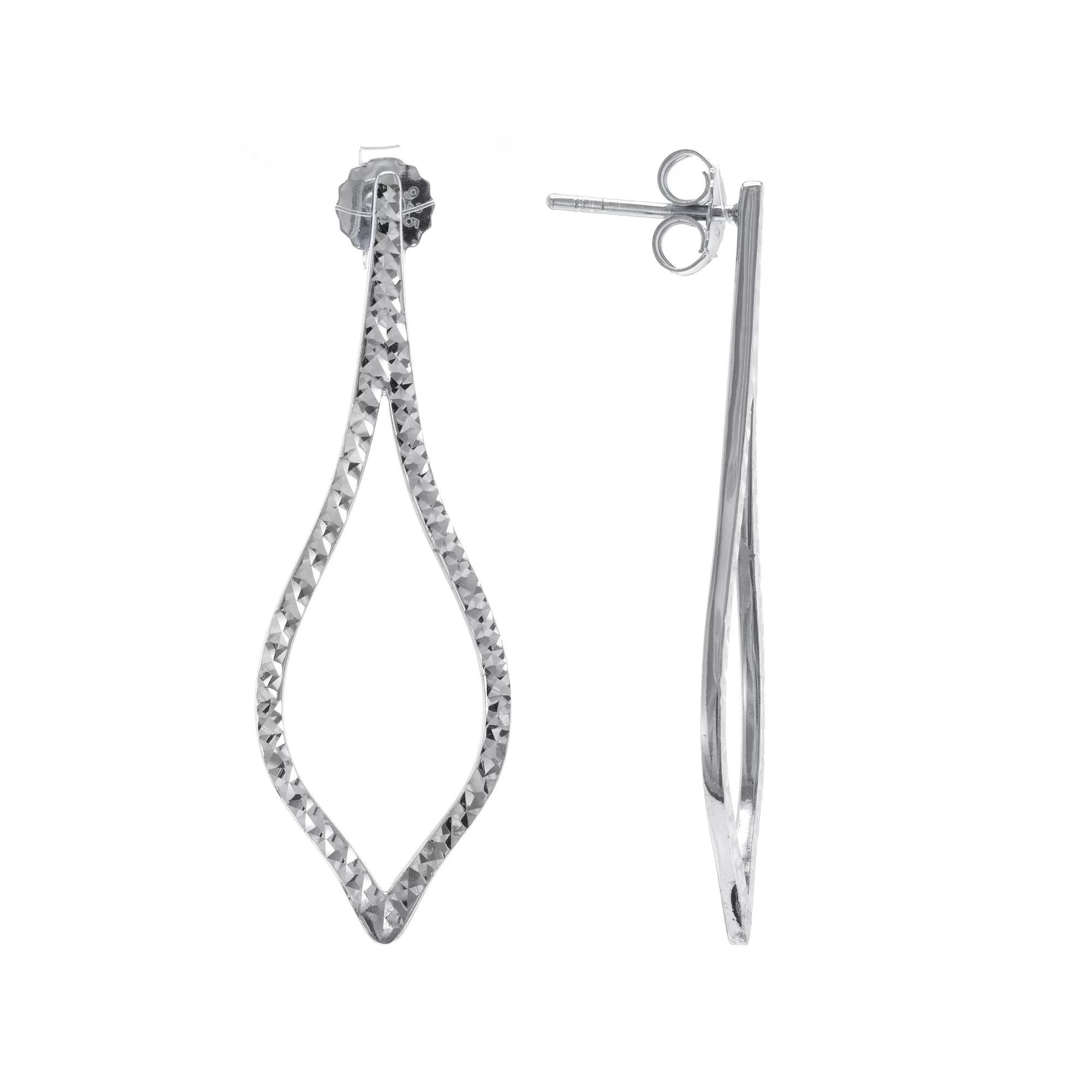 Judy Crowell Sterling Silver Diamond Cut Open Marquis Shape Drop Earrings, Women's Product Image