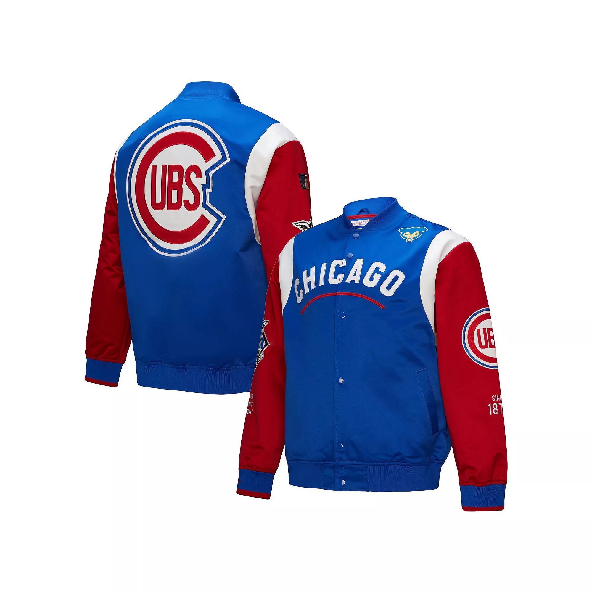 Men's Mitchell & Ness Royal/Red Chicago Cubs Cooperstown Collection Team Origins Satin Full-Snap Jacket, Size: Medium, Blue Product Image
