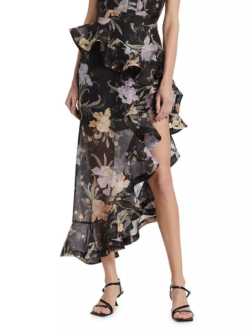 Eden Floral Linen & Silk Asymmetric Skirt Product Image