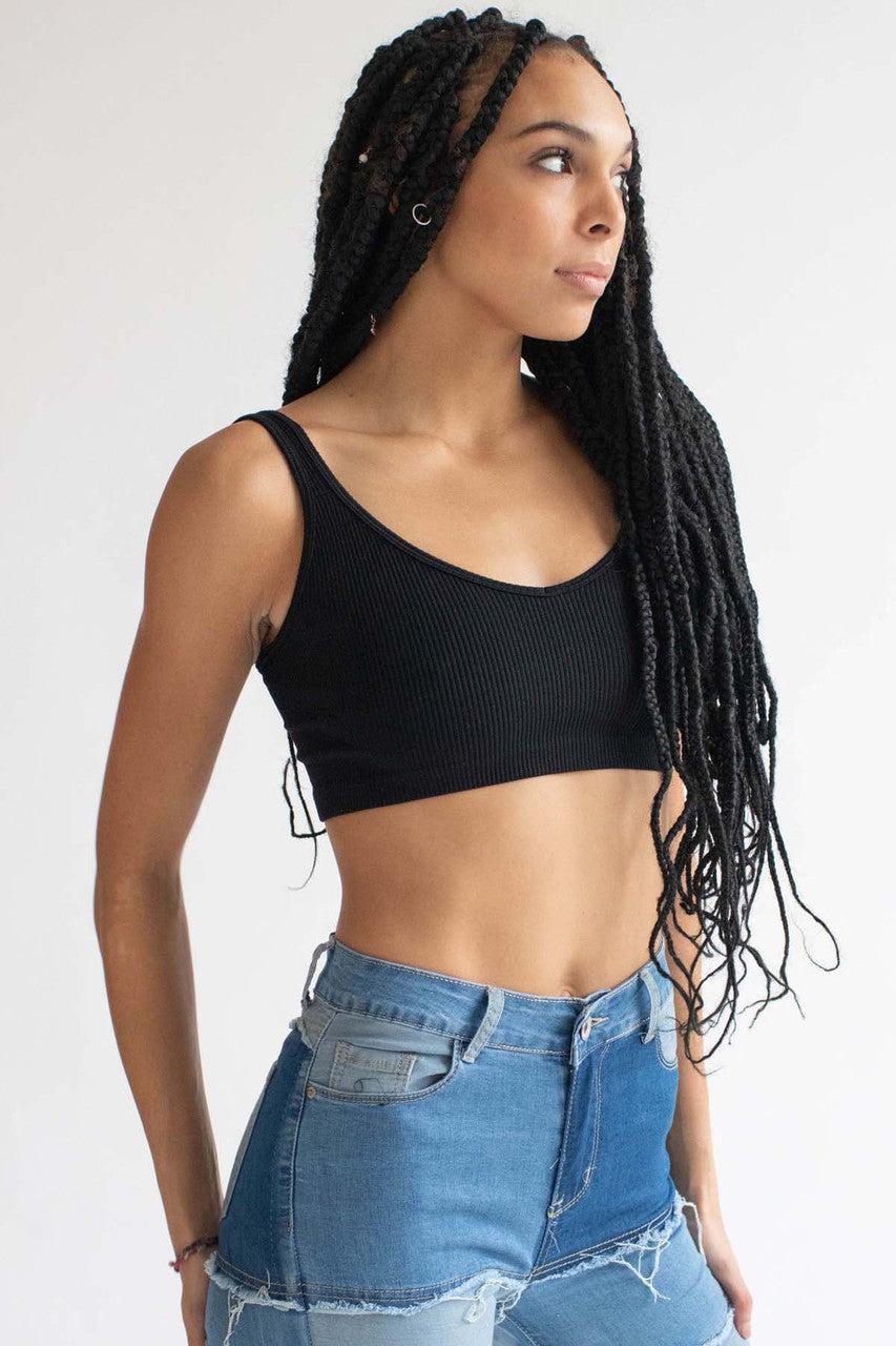 Black Ribbed Seamless Bralette Product Image