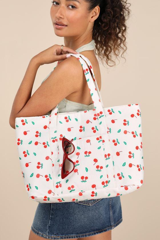Amarena White Cherry Print Tote Bag Product Image