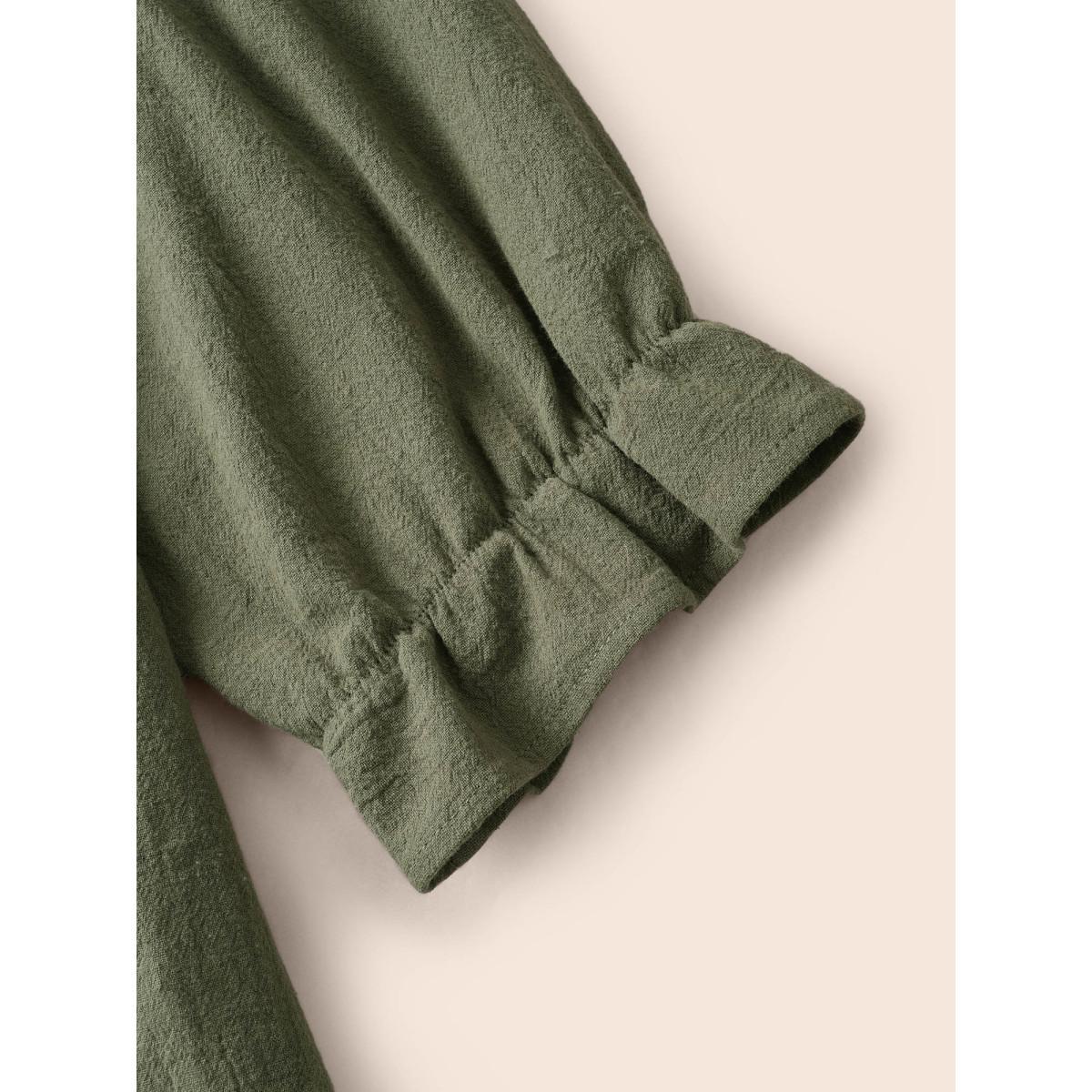 Plus Size ArmyGreen Broderie Anglaise Tie Knot Lantern Sleeve Blouse Women Resort Elbow-length sleeve Notched collar Vacation Blouses BloomChic 26/4X Product Image