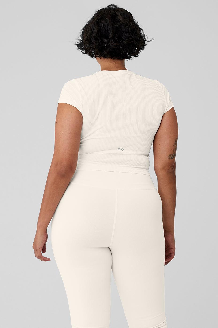 Alo Yoga | Ribbed Sea Coast Cropped Short Sleeve T-Shirt White Product Image