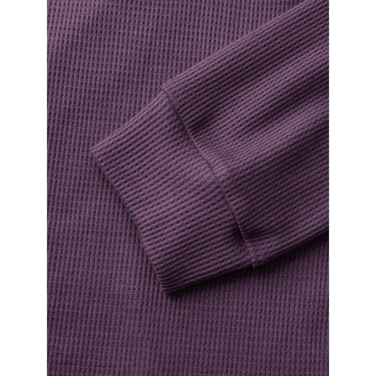 Plus Size Solid Waffle Knit Overlap Hem T-shirt Eggplant Women Casual Overlapping Round Neck Everyday T-shirts BloomChic 26/4X Product Image