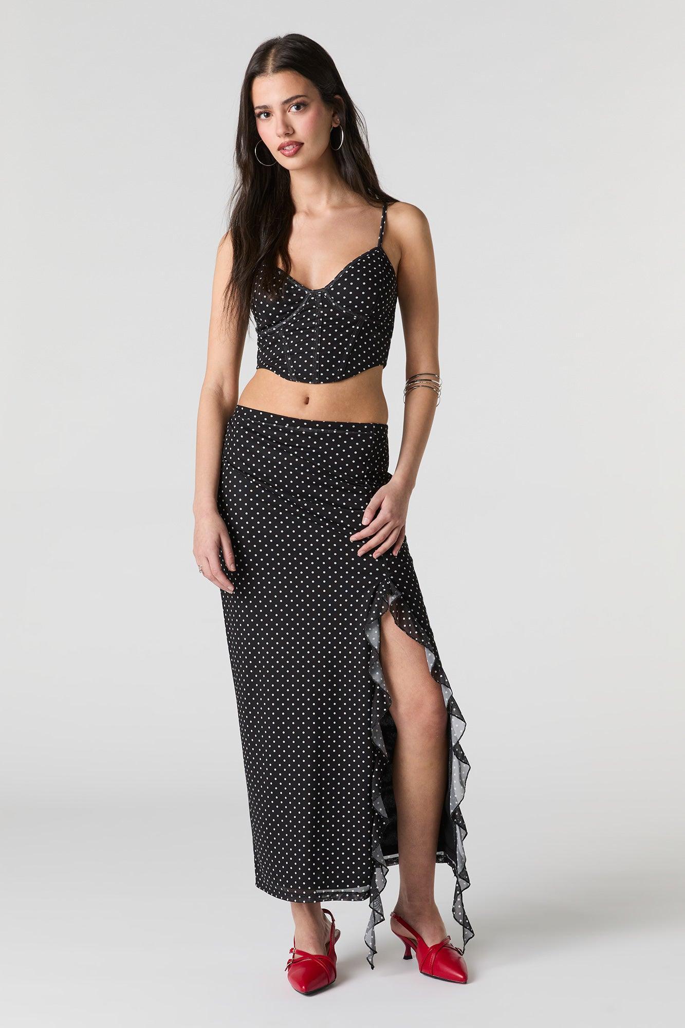 Mesh Ruffle Slit Midi Skirt Female Product Image