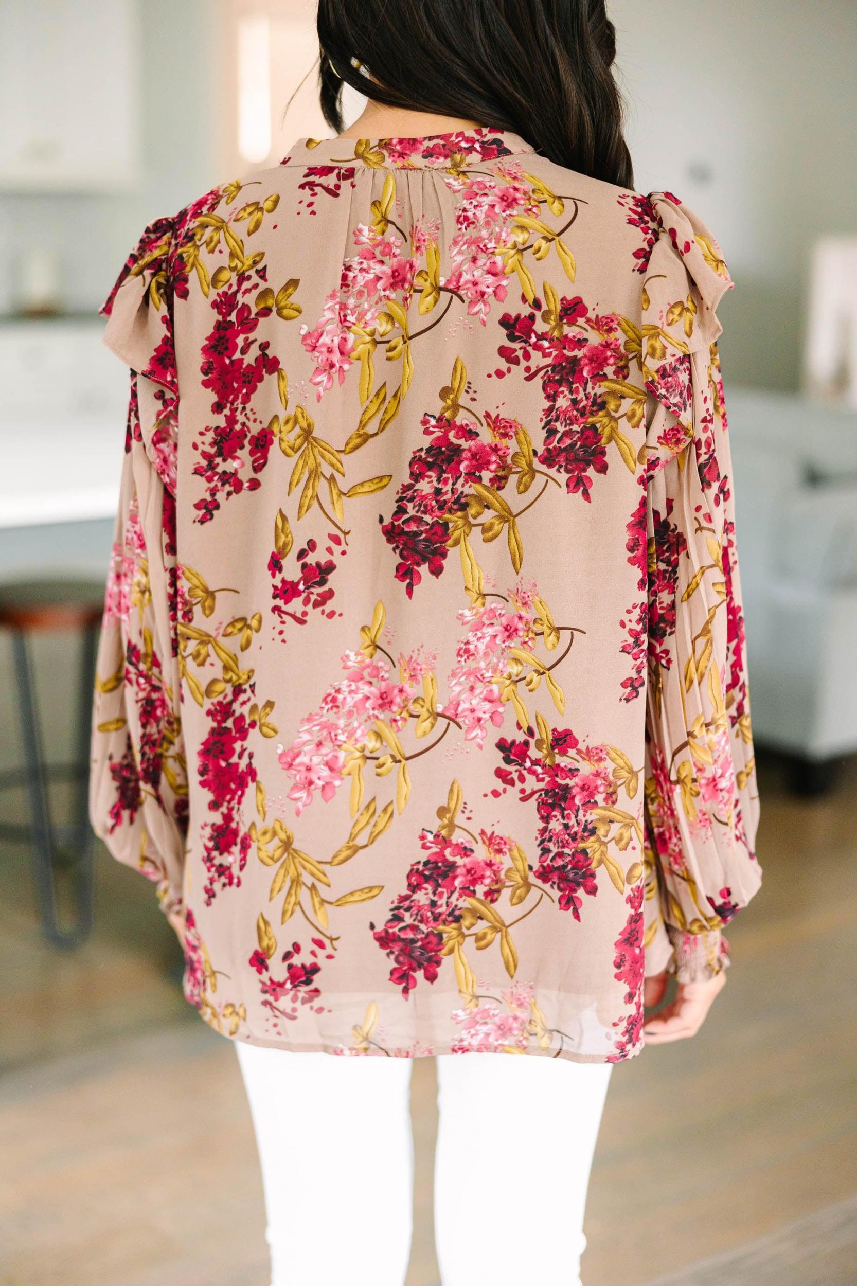 Feeling Your Best Latte Brown Floral Blouse Female Product Image