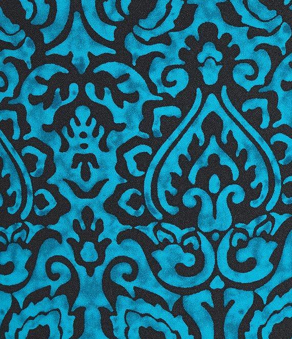 Investments Scuba Crepe Aqua Scroll Print 3/4 Sleeve Ballet Neck Sheath Dress Product Image