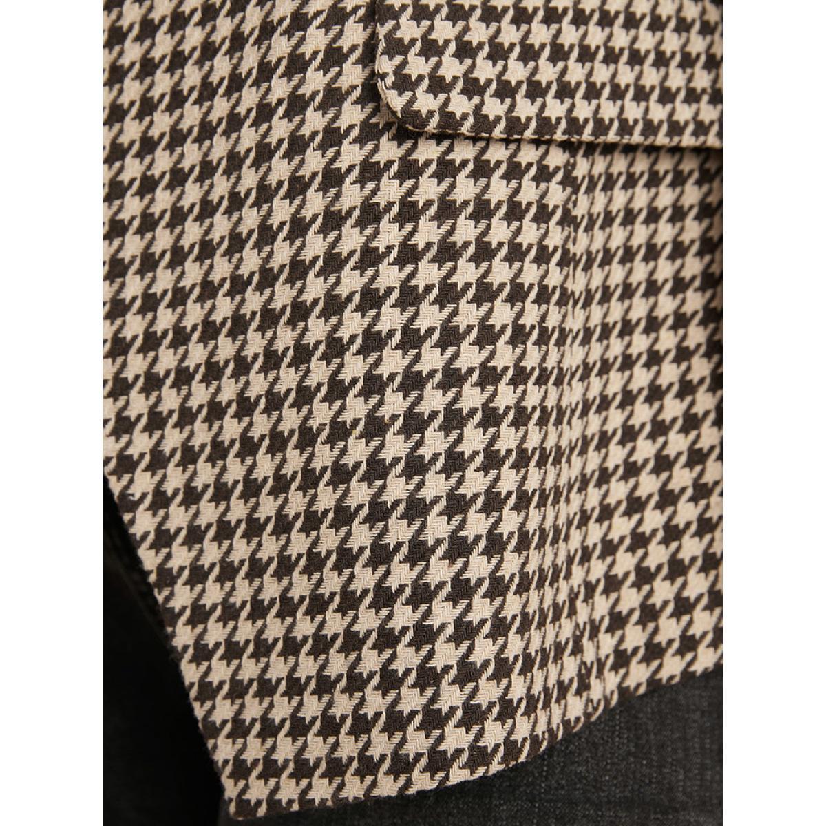 Plus Size Houndstooth Suit Collar Pocket Button Down Coat Women LightBrown Office Button Ladies Work Winter Coats BloomChic 10/M Product Image