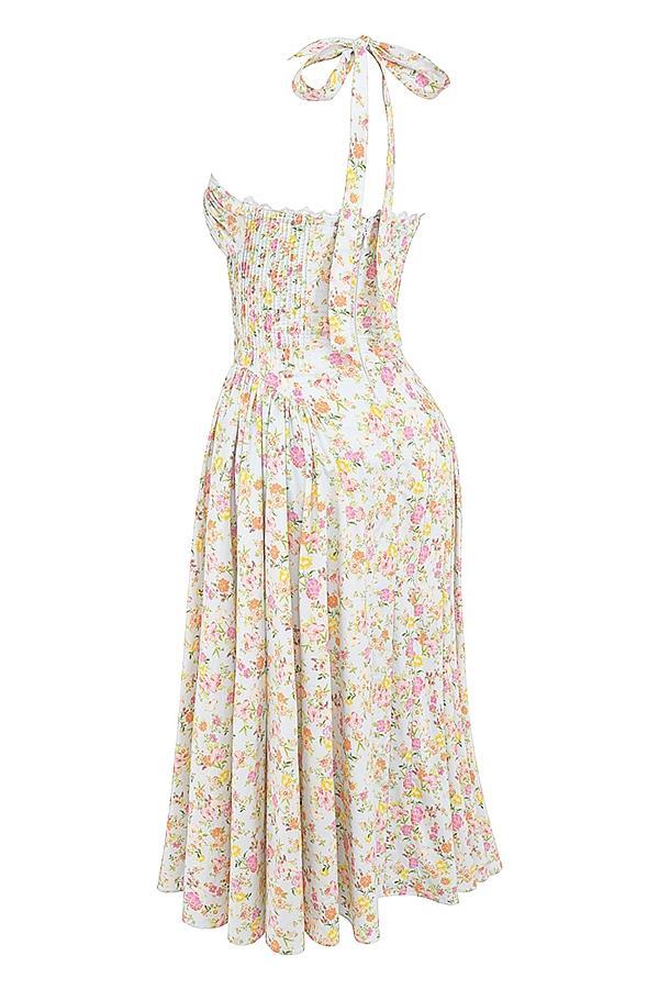 Adabella Pale Blue Meadow Print Cotton Halter Sundress Product Image