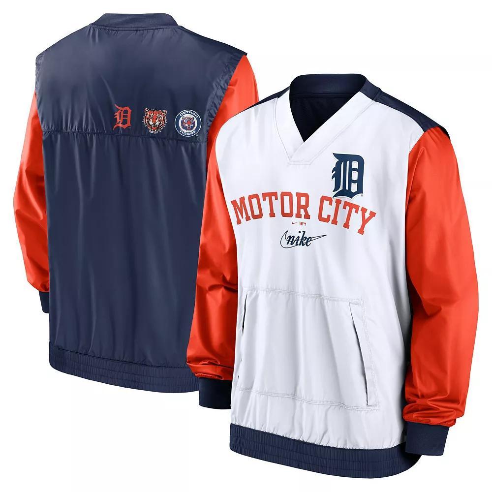 Men's Nike White/Navy Detroit Tigers Rewind Warmup V-Neck Pullover Jacket, Size: Small Product Image
