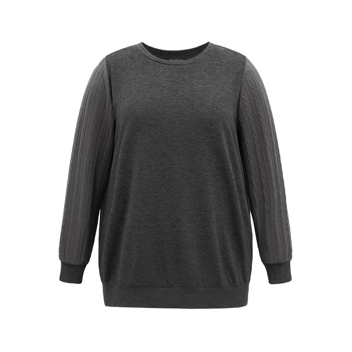 Plus Size Solid Cable Knit Crew Neck Sweatshirt Women Gray Elegant Texture Round Neck Dailywear Sweatshirts BloomChic 26/4X Product Image