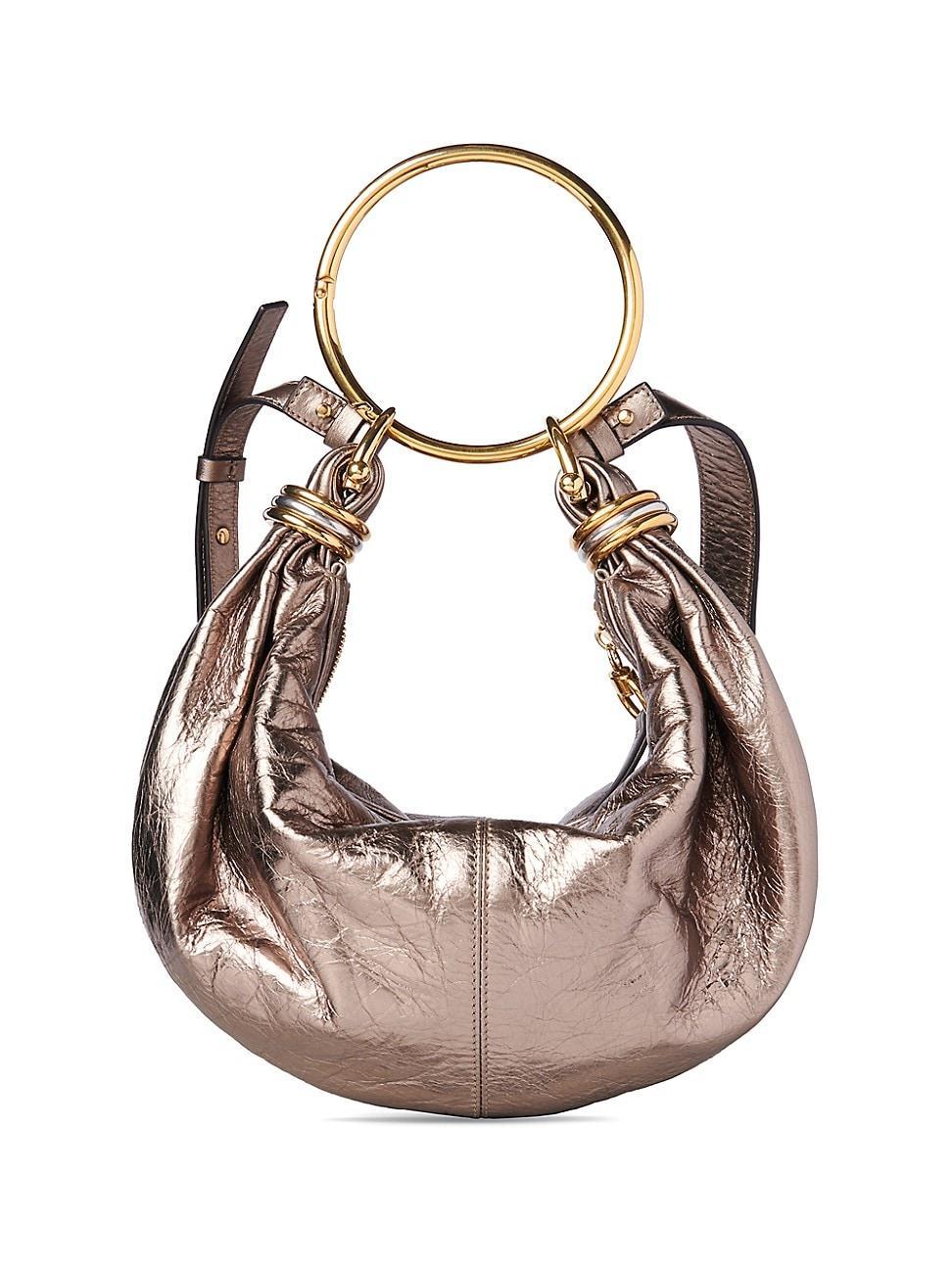 Womens Small Bracelet Metallic Leather Hobo Bag Product Image