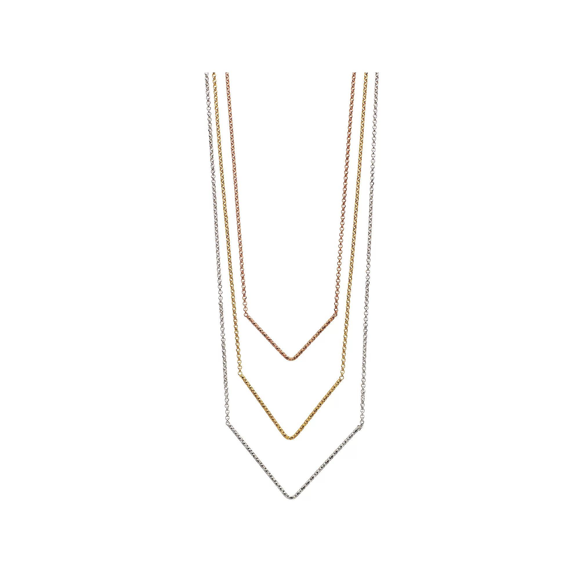 Tri-Tone Sterling Silver Graduated Triple V Necklace, Women's, Size: 20" Product Image