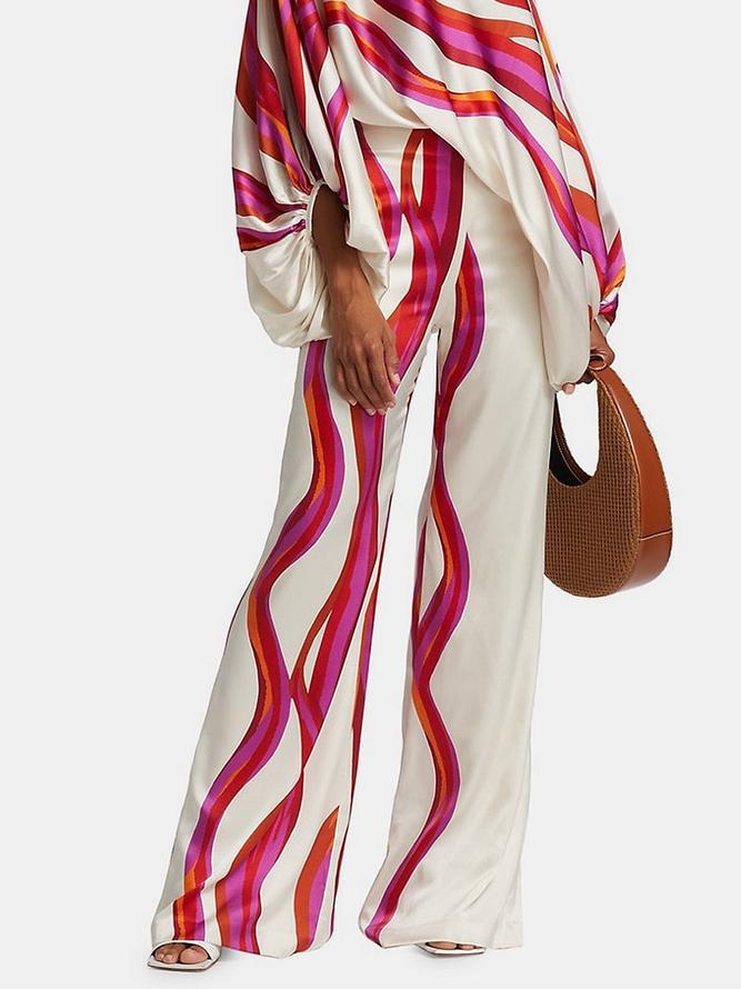 Urban Wide Leg Loose Printed Off-The-Shoulder Blouses &Casual Pants Two Pieces Set Product Image