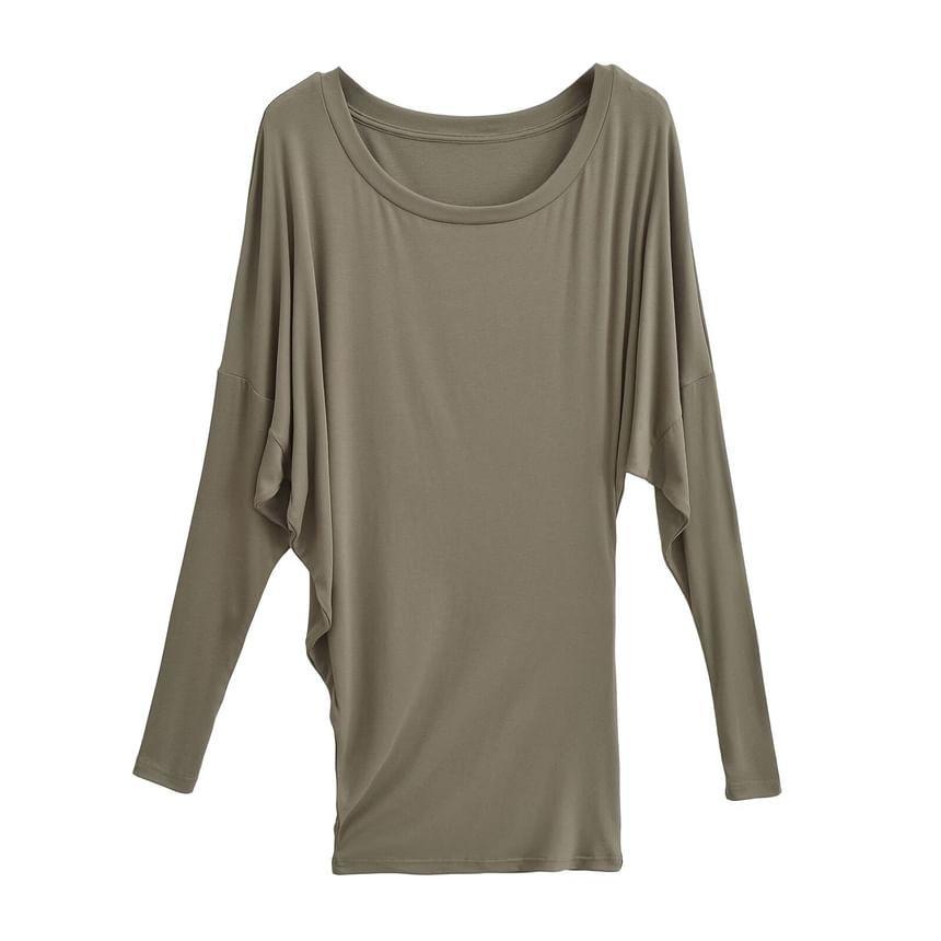 Long-Sleeve Scoop Neck Asymmetrical Mini Sheath Dress Product Image