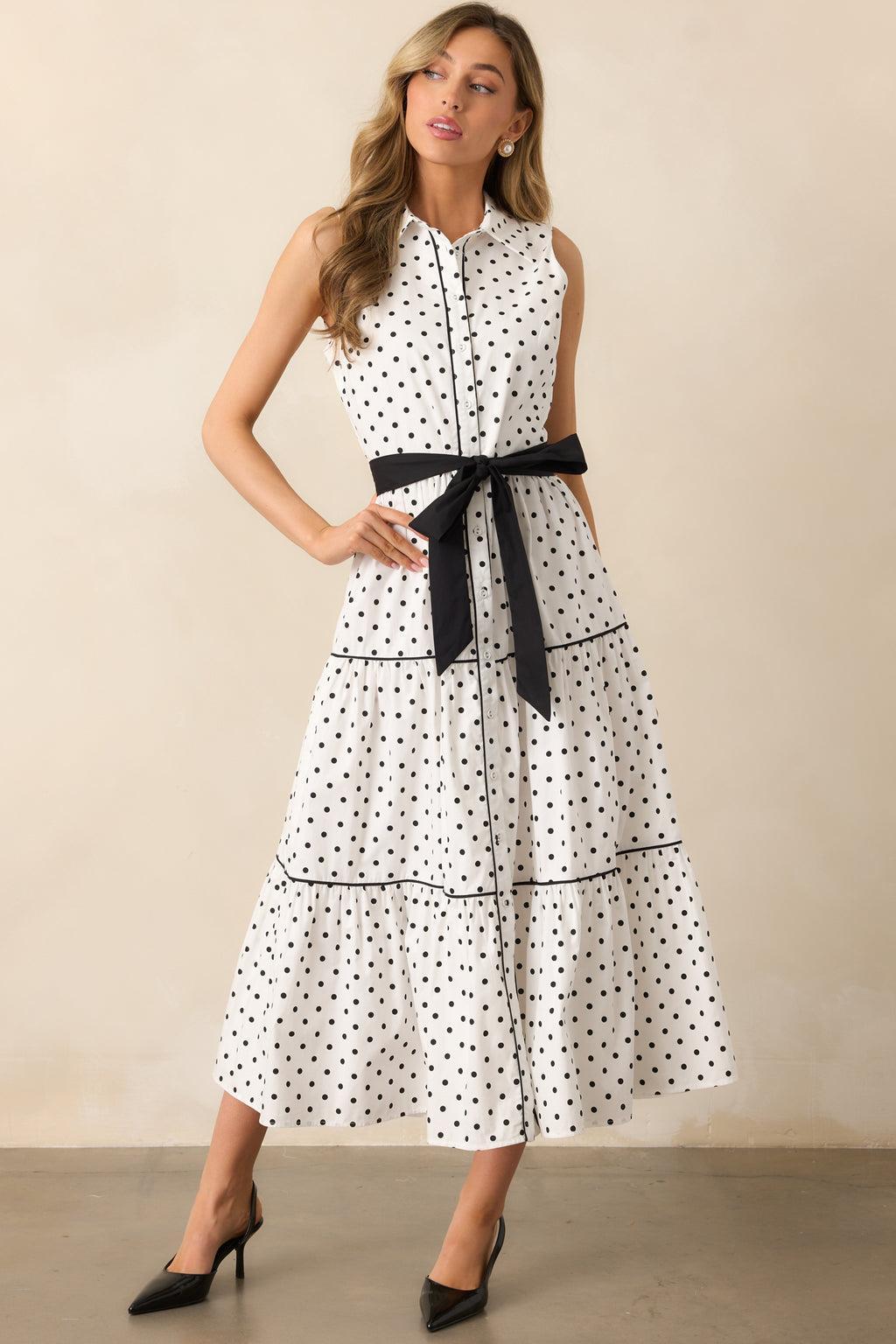 Where We Left Off White Cotton Polka Dot Maxi Shirt Dress Product Image