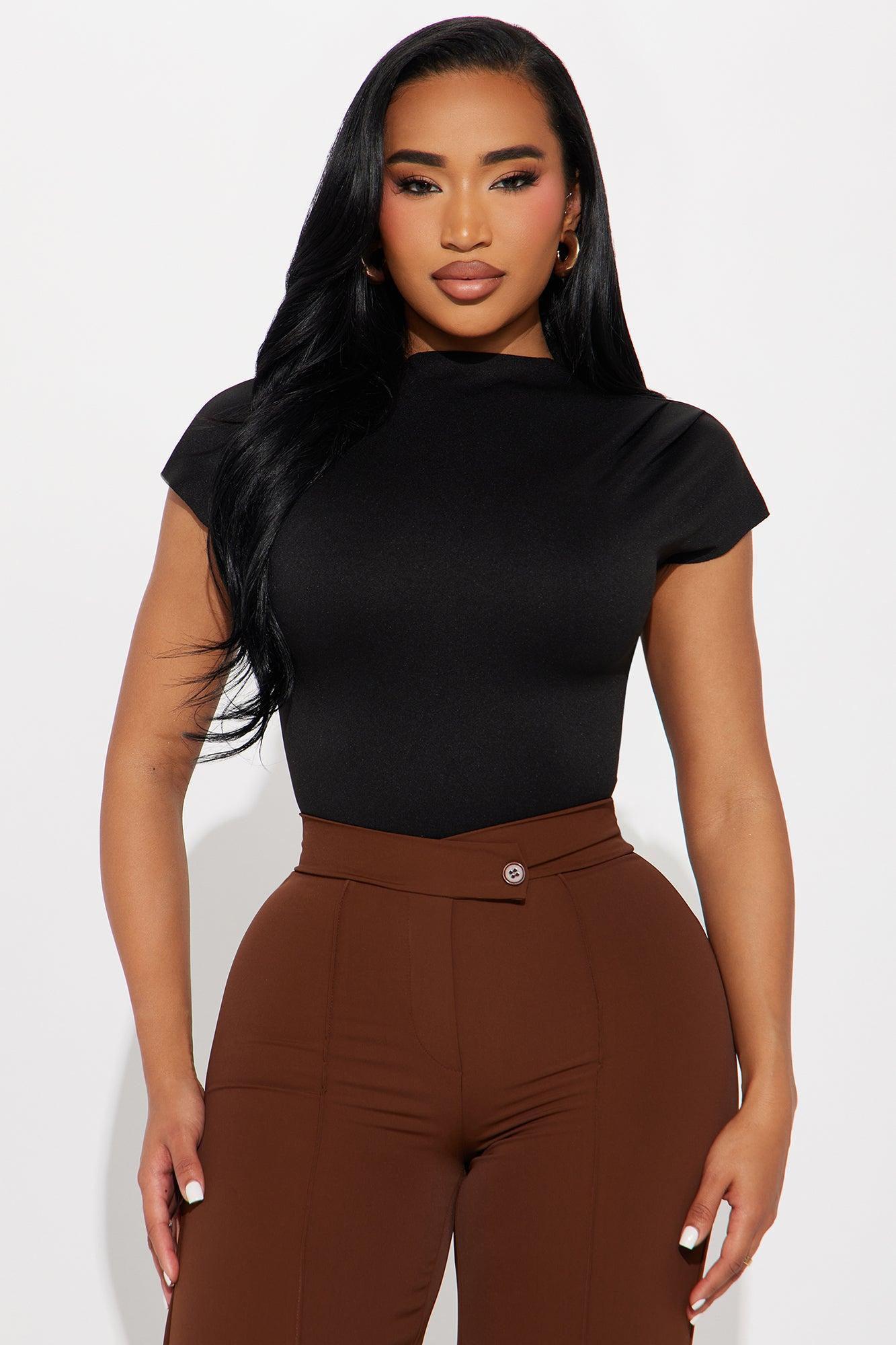 Fern Short Sleeve Mock Neck Bodysuit - Black Product Image