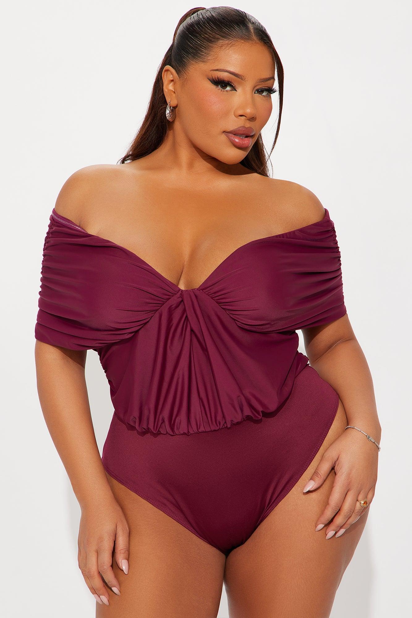 True Rival Ruched Off Shoulder Bodysuit  - Plum Product Image