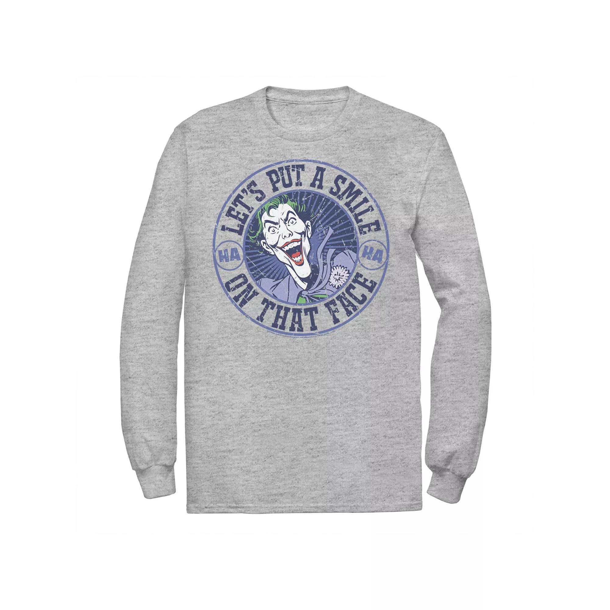 Men's DC Comics The Joker Let's Put A Smile On That Face Tee, Size: Small, Athletic Grey Product Image