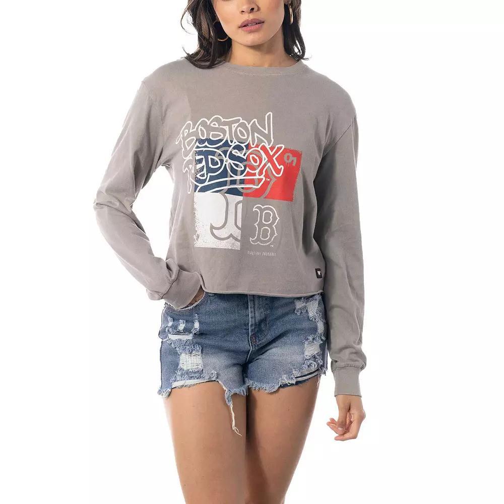 Womens The Wild Collective Gray Boston Red Sox Cropped Long Sleeve T-Shirt Product Image