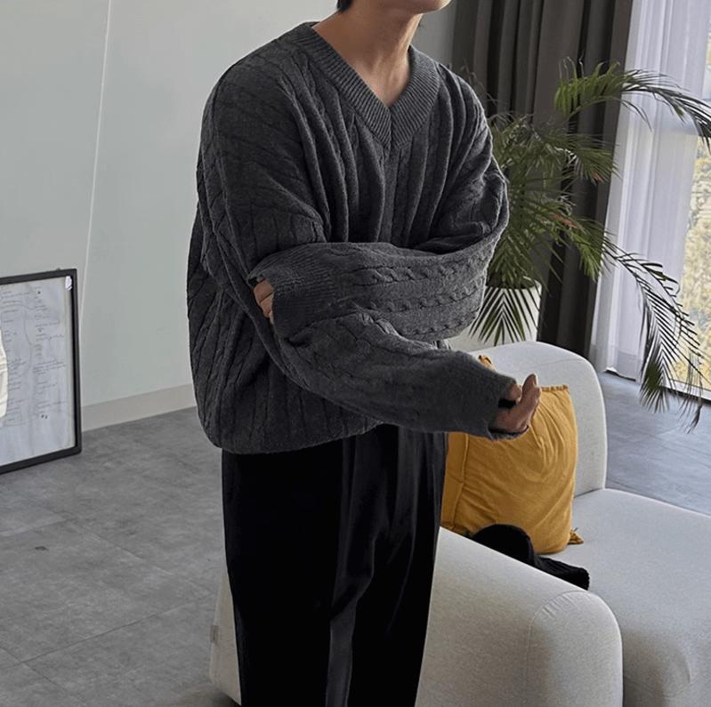 RT No. 12023 TWIST KNIT V-NECK SWEATER Product Image