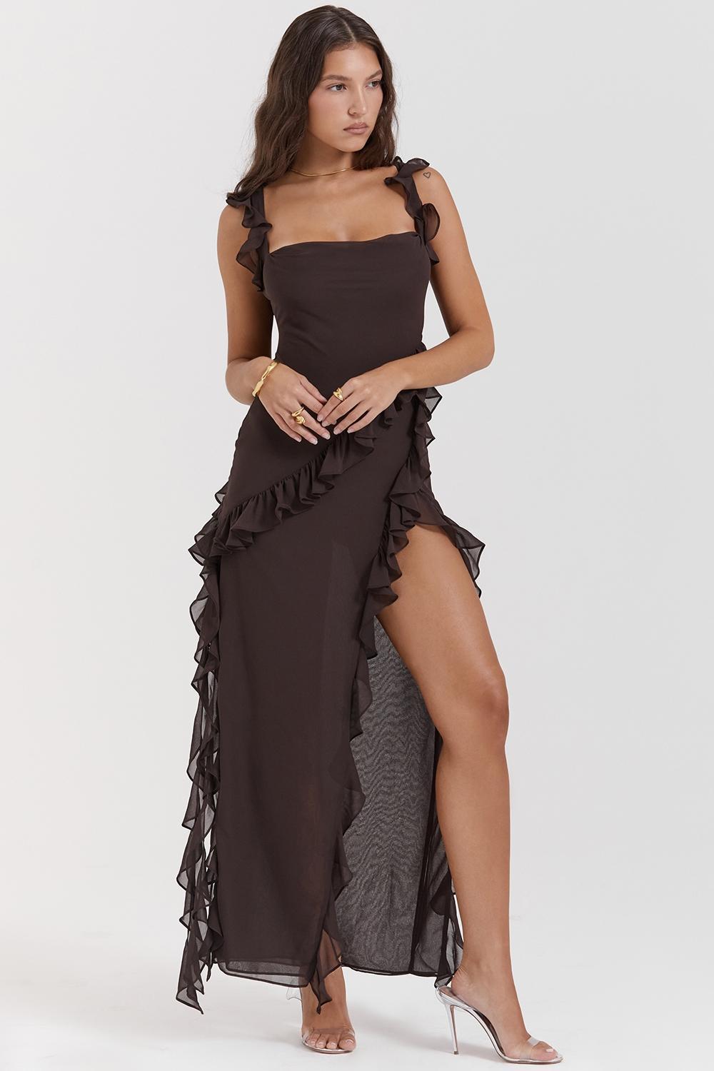 Ariela Mulberry Ruffle Maxi Dress Product Image