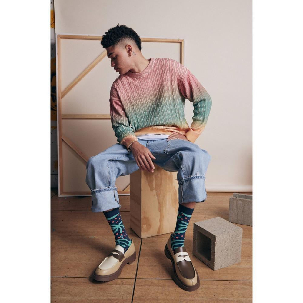 STANCE x WADE Men's Striped Seared Crew Socks 2pk - Blue/Light Aqua Blue L Product Image