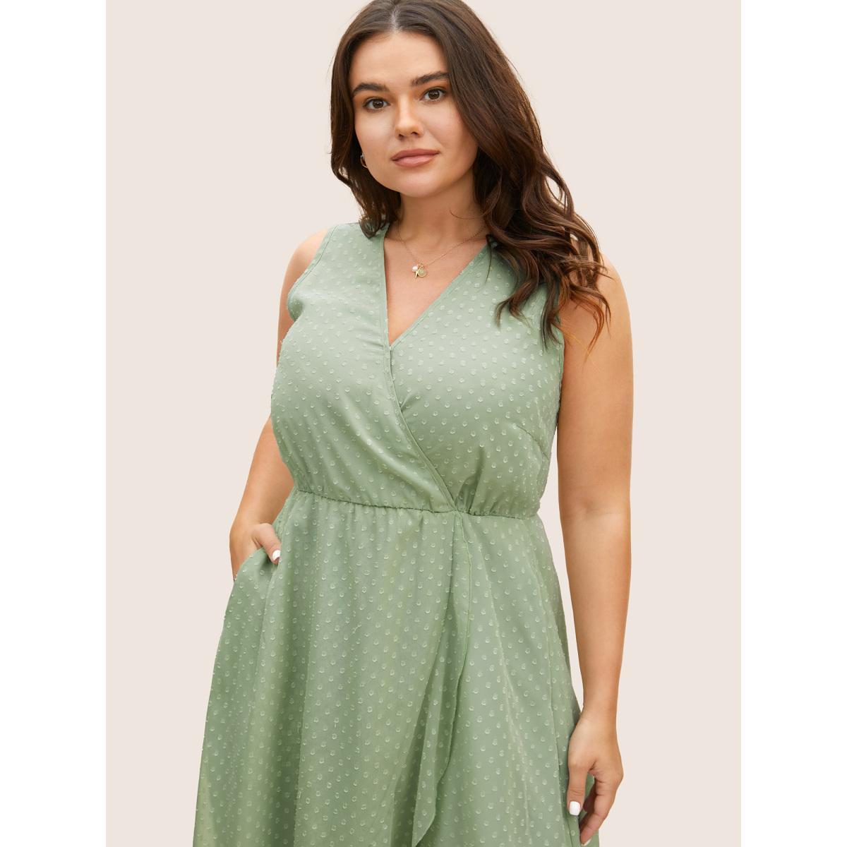 Plus Size Overlap Collar Texture See Through Dress Palemauve Women Elegant Texture Overlap Collar Sleeveless Curvy BloomChic 22-24/3X Product Image