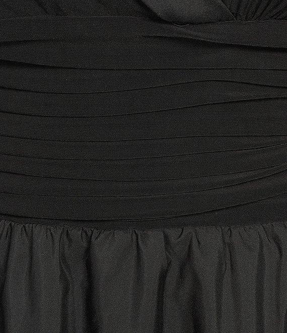 Jessica Howard Plus Size Jersey Taffeta 3/4 Sleeve Portrait Collar Ruched A-Line Midi Dress Product Image