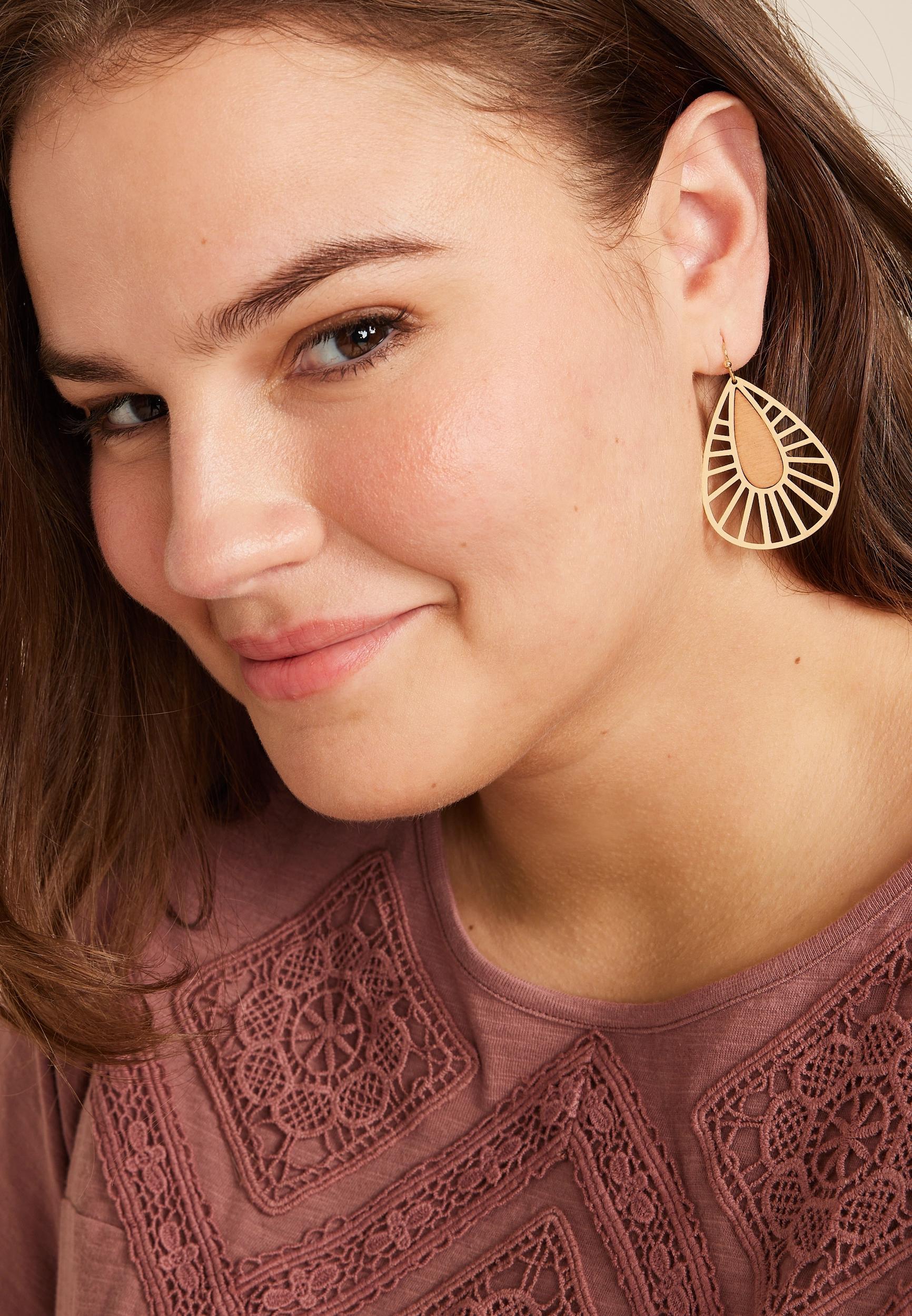 Wooden Inlay Teardrop Earring Product Image