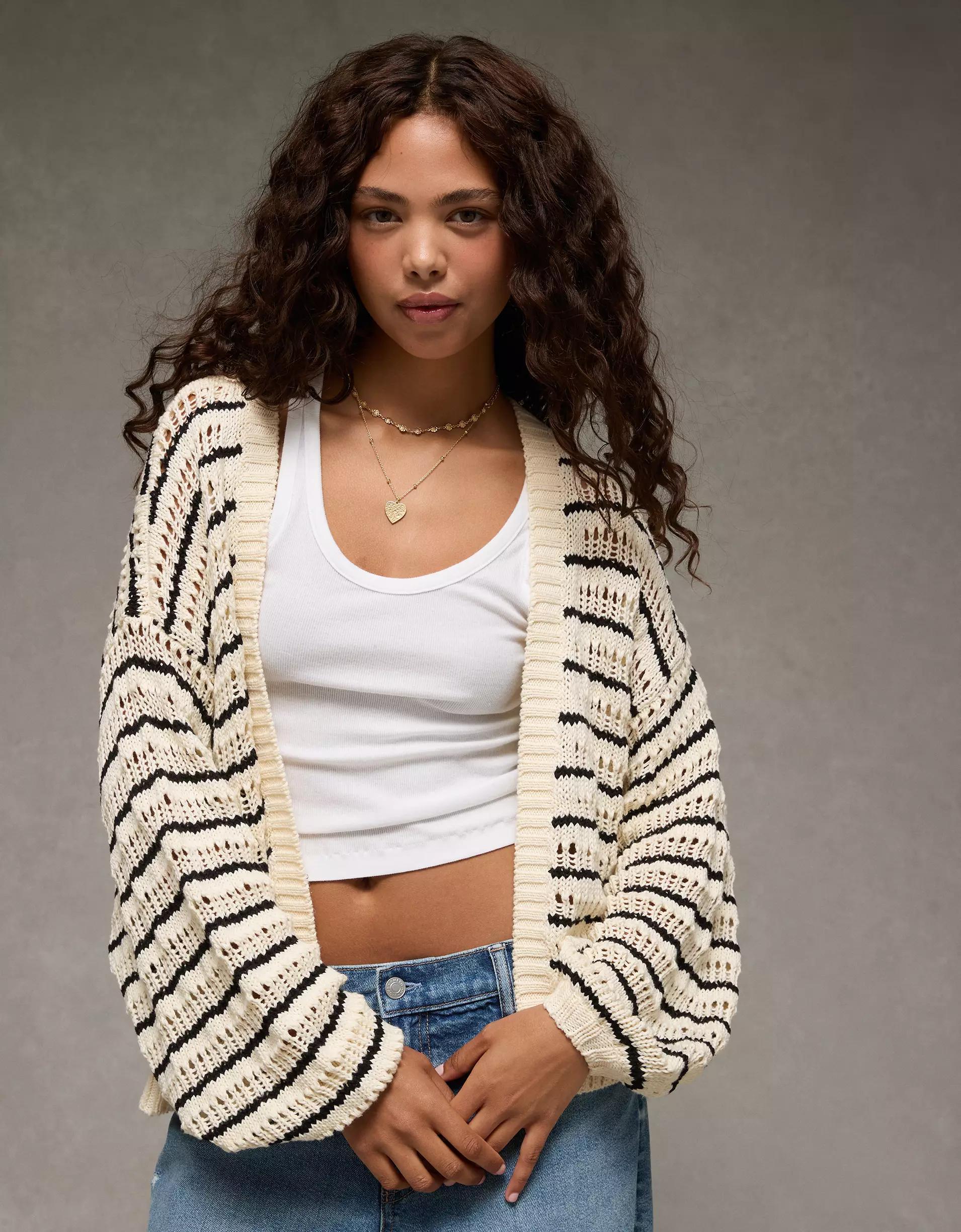 AE Balloon Sleeve Crochet Cardigan Product Image